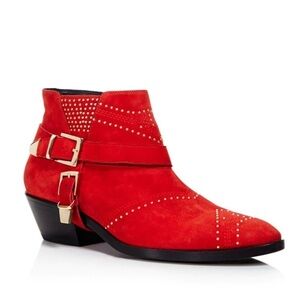 Anine Bing Bianca Studded Suede Ankle Boots in Red